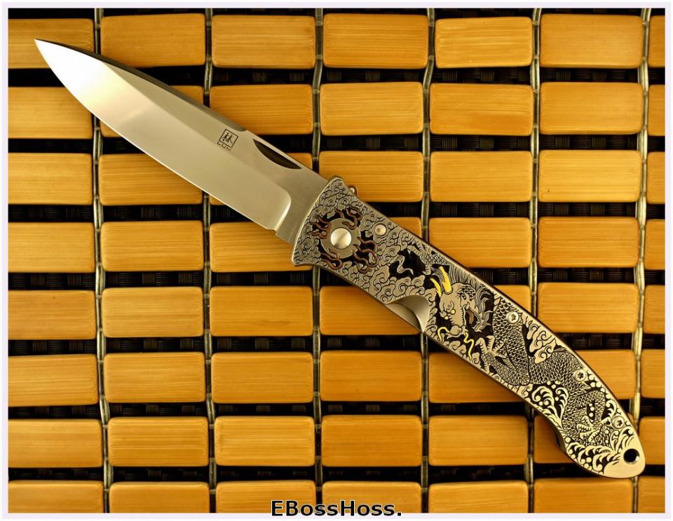 Bob Lum XL Folding Stalker w/LAWKS; Masterfully Engraved by CJ Cai