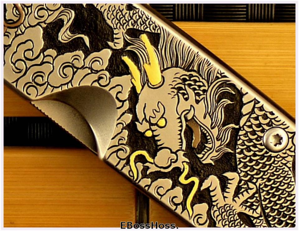 Bob Lum XL Folding Stalker w/LAWKS; Masterfully Engraved by CJ Cai