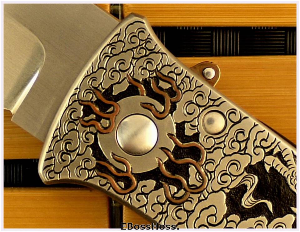 Bob Lum XL Folding Stalker w/LAWKS; Masterfully Engraved by CJ Cai