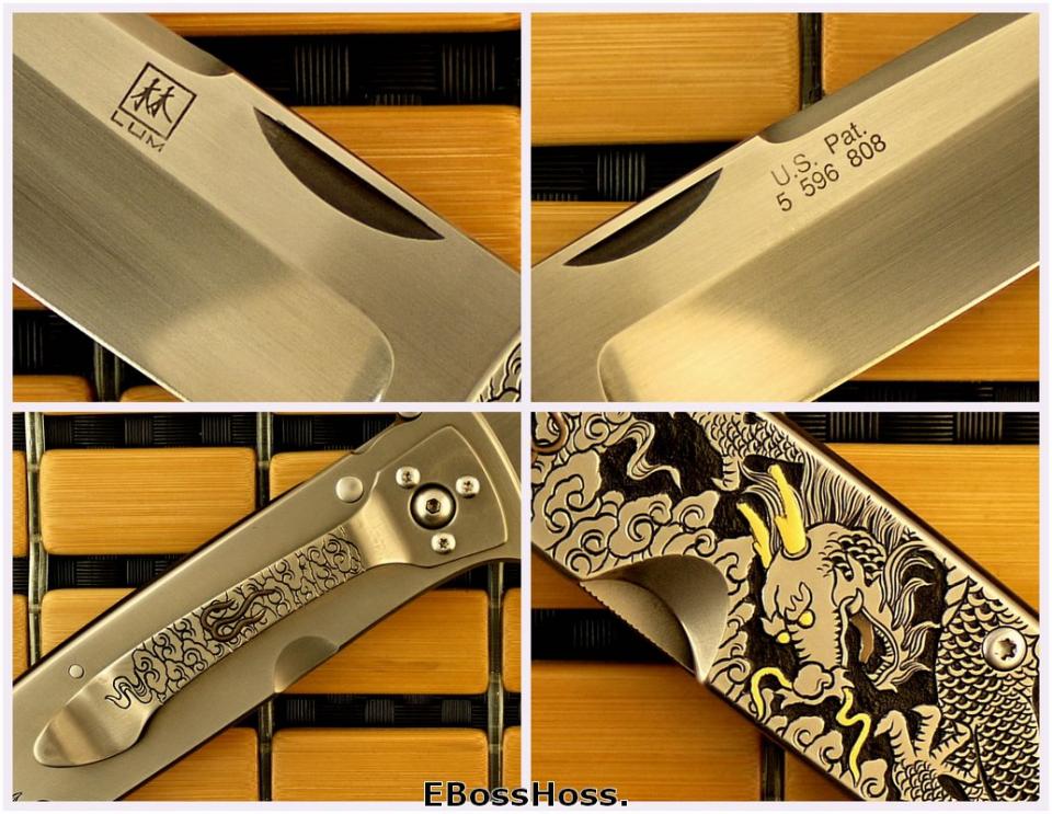 Bob Lum XL Folding Stalker w/LAWKS; Masterfully Engraved by CJ Cai