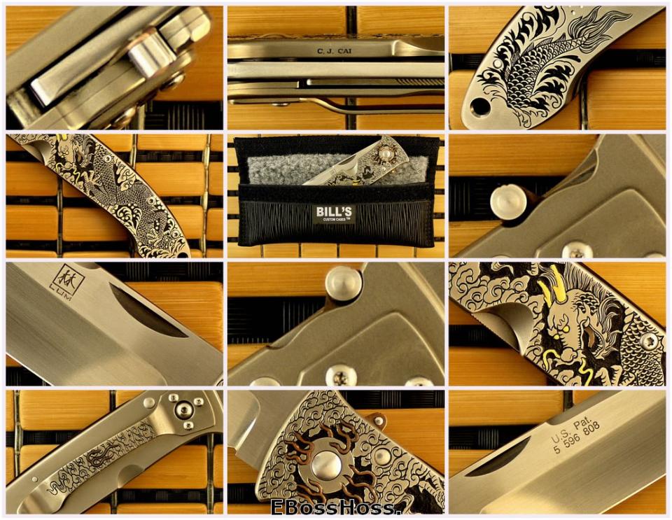 Bob Lum XL Folding Stalker w/LAWKS; Masterfully Engraved by CJ Cai