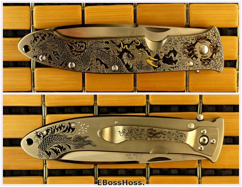 Bob Lum XL Folding Stalker w/LAWKS; Masterfully Engraved by CJ Cai