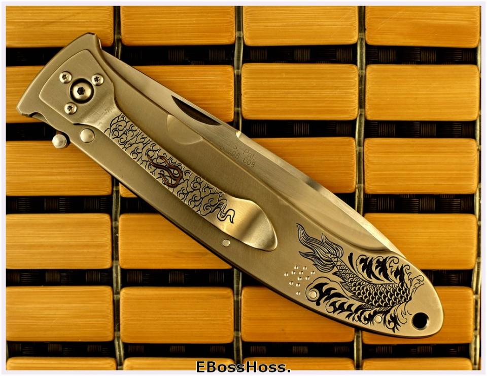 Bob Lum XL Folding Stalker w/LAWKS; Masterfully Engraved by CJ Cai