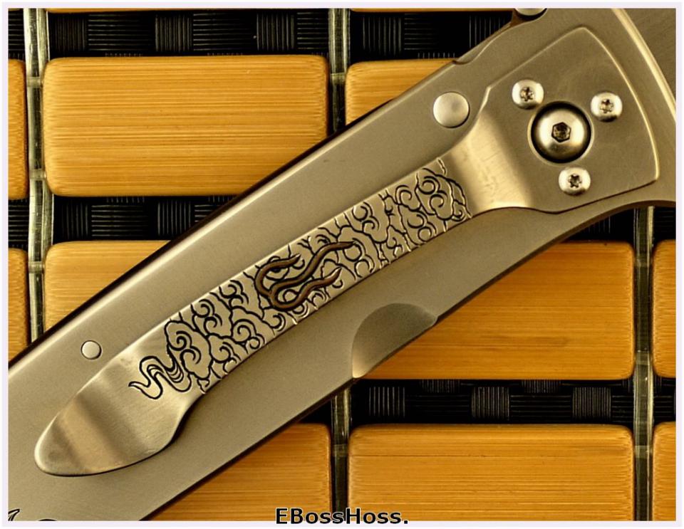 Bob Lum XL Folding Stalker w/LAWKS; Masterfully Engraved by CJ Cai