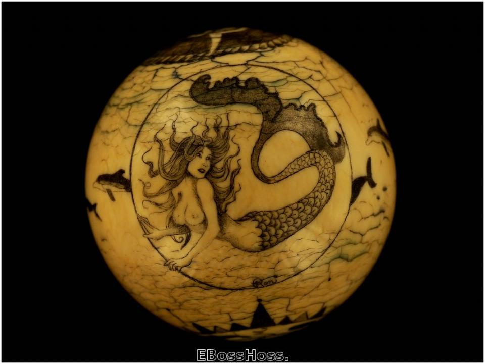 Roni Deitrich Scrimed Antique Ivory Cue Ball