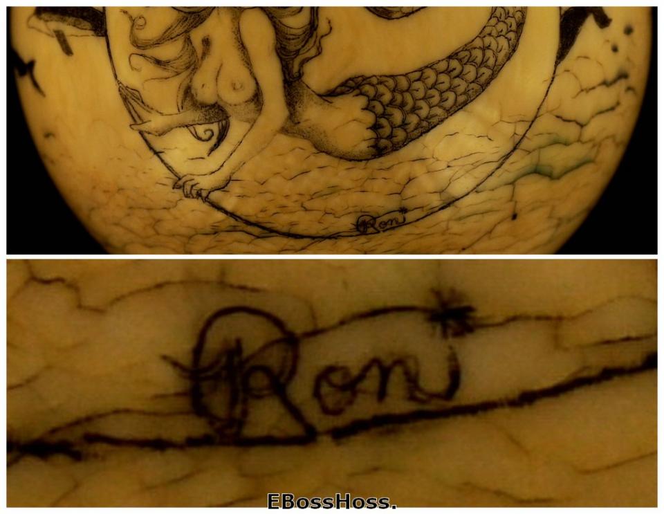 Roni Deitrich Scrimed Antique Ivory Cue Ball