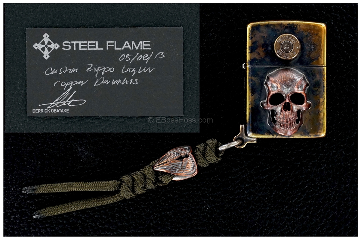 Steel Flame Custom Copper Darkness Zippo w/ Wings