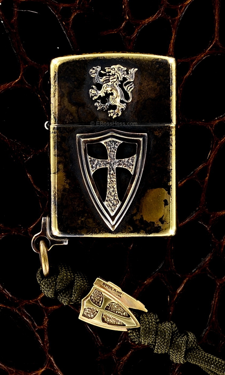 Steel Flame Custom Crusader Lion Cross Zippo w/Cross Bead