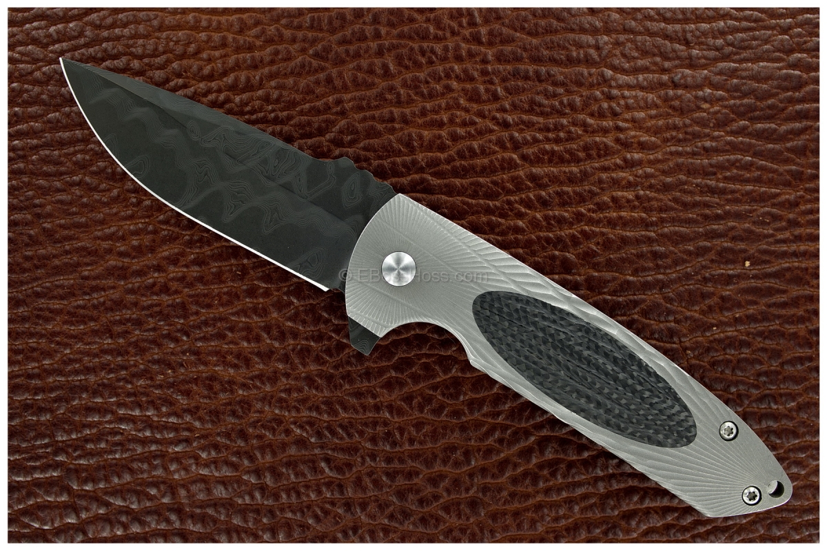 Les George Custom Rockeye Flipper Shadow DLC Stainless Damascus