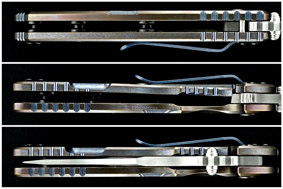 Rick Hinderer / Steel Flame Engraved Custom XM-18 TI-handled Bowie Flipper