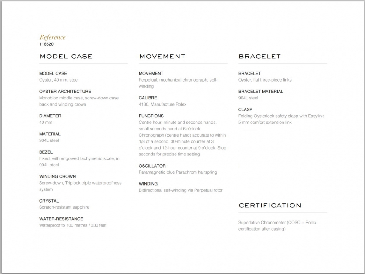 Rolex SS Cosmograph Daytona - Ref 116520