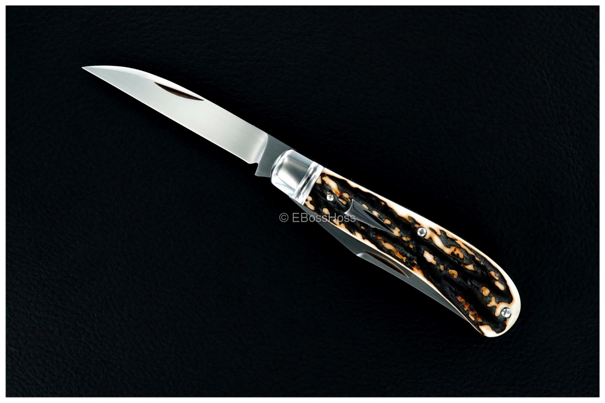 Tony Bose 3 5/8-inch Wharncliffe Trapper - Dark Popcorn Stag