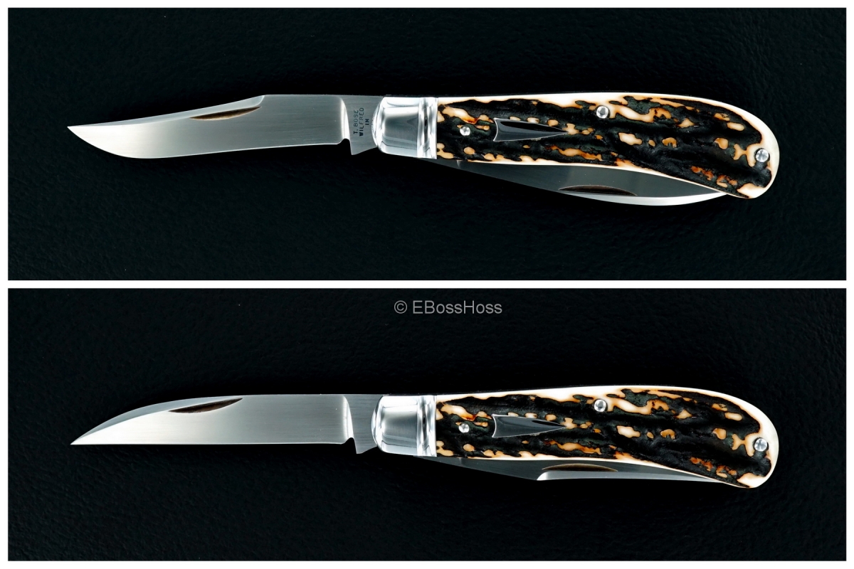 Tony Bose 3 5/8-inch Wharncliffe Trapper - Dark Popcorn Stag