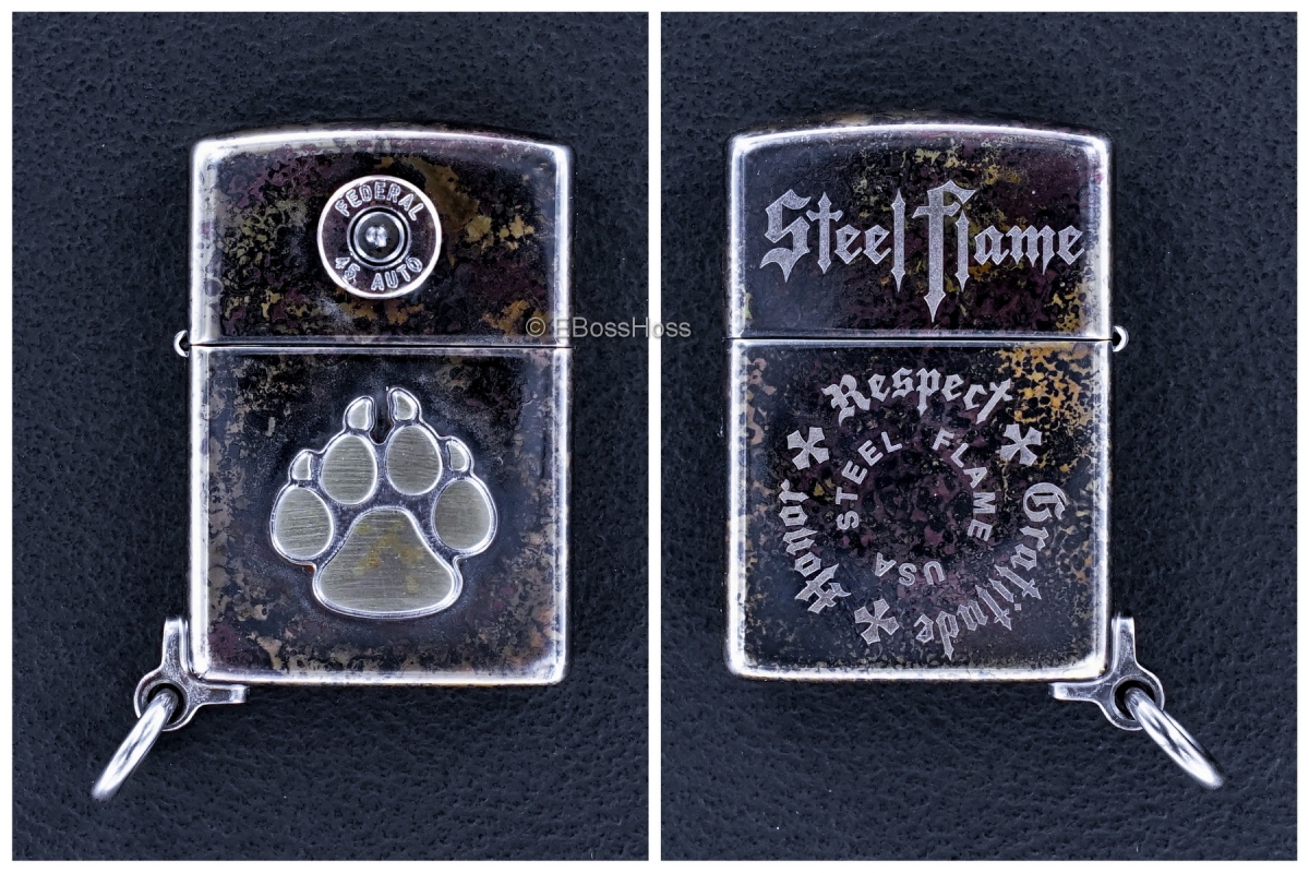 Steel Flame Bronze Dog Paw / Federal 45 Zippo Lighter