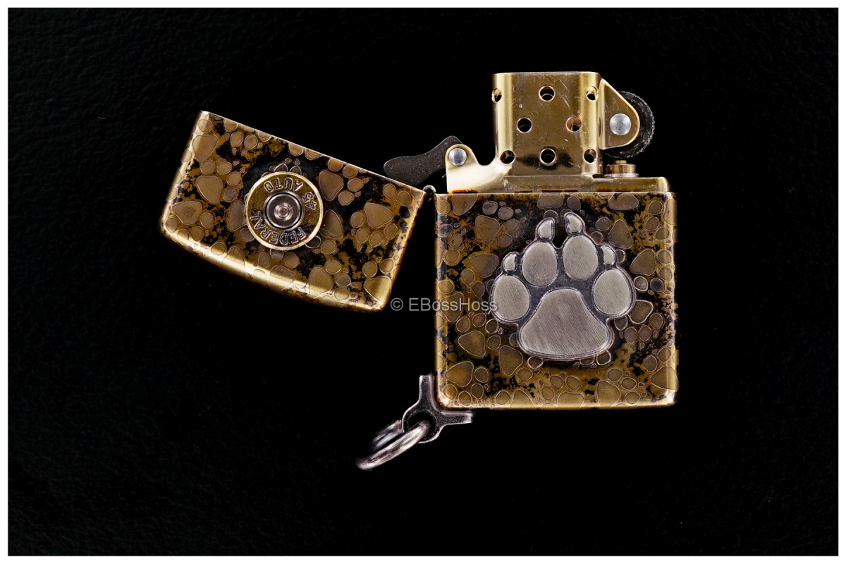 Steel Flame Dog Paw - Federal 45 Bronze Zippo Lighter with Attached Ring