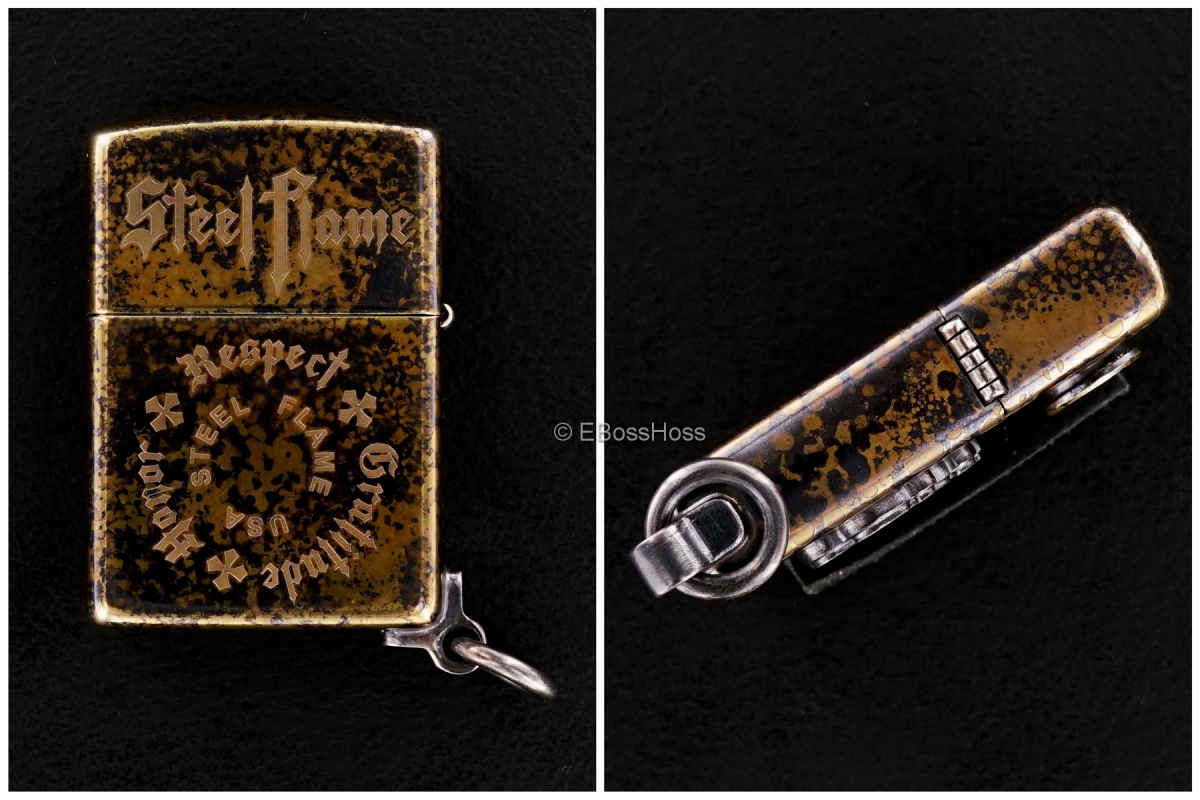 Steel Flame Dog Paw - Federal 45 Bronze Zippo Lighter with Attached Ring