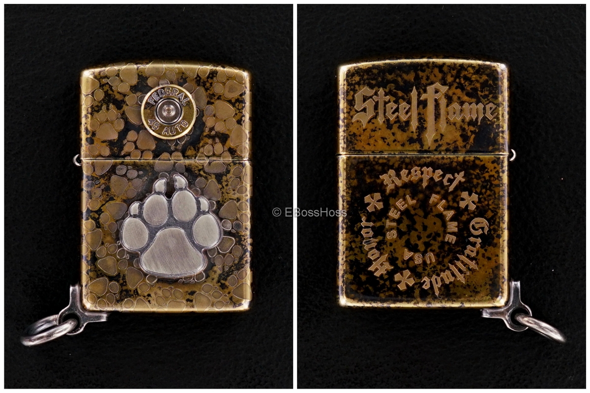 Steel Flame Dog Paw - Federal 45 Bronze Zippo Lighter with Attached Ring