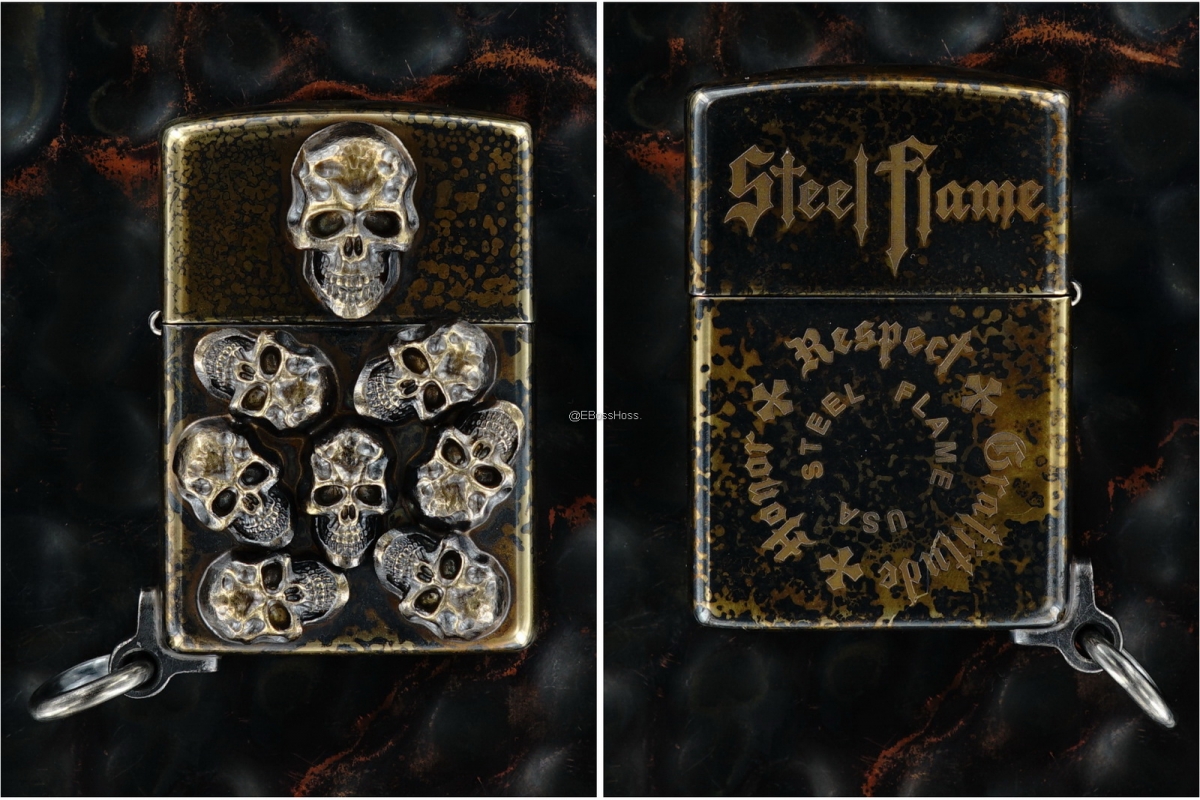 Steel Flame One-Off Custom Bronze Pile of Skulls Zippo