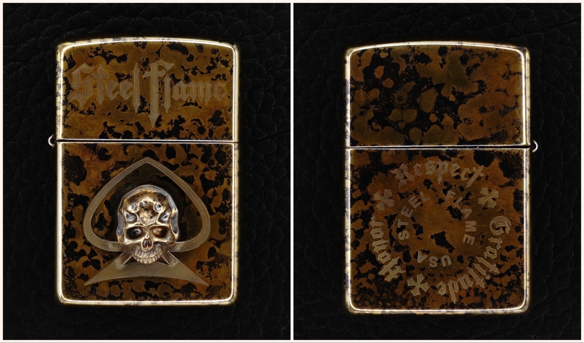 Steel Flame 3-D Warrior Skull Patina-ed Zippo Lighter