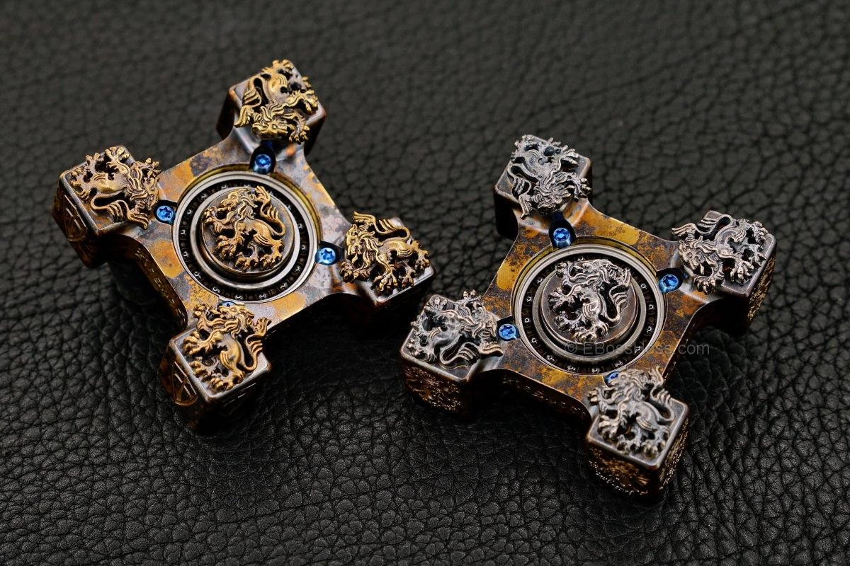 Steel Flame Executive SLEDGE 3-D Bronze Crusader Lions Ring Spin