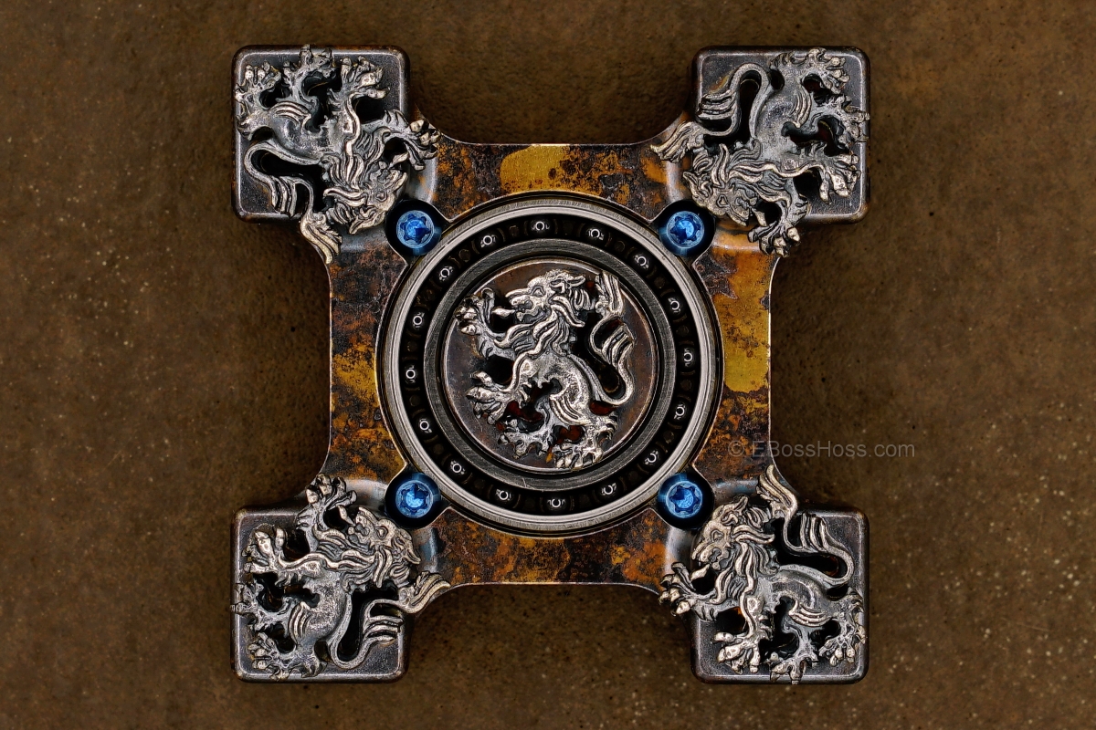 Steel Flame Executive SLEDGE 3-D Sterling Silver Crusader Lions Ring Spin