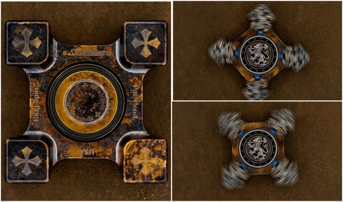 Steel Flame Executive SLEDGE 3-D Sterling Silver Crusader Lions Ring Spin