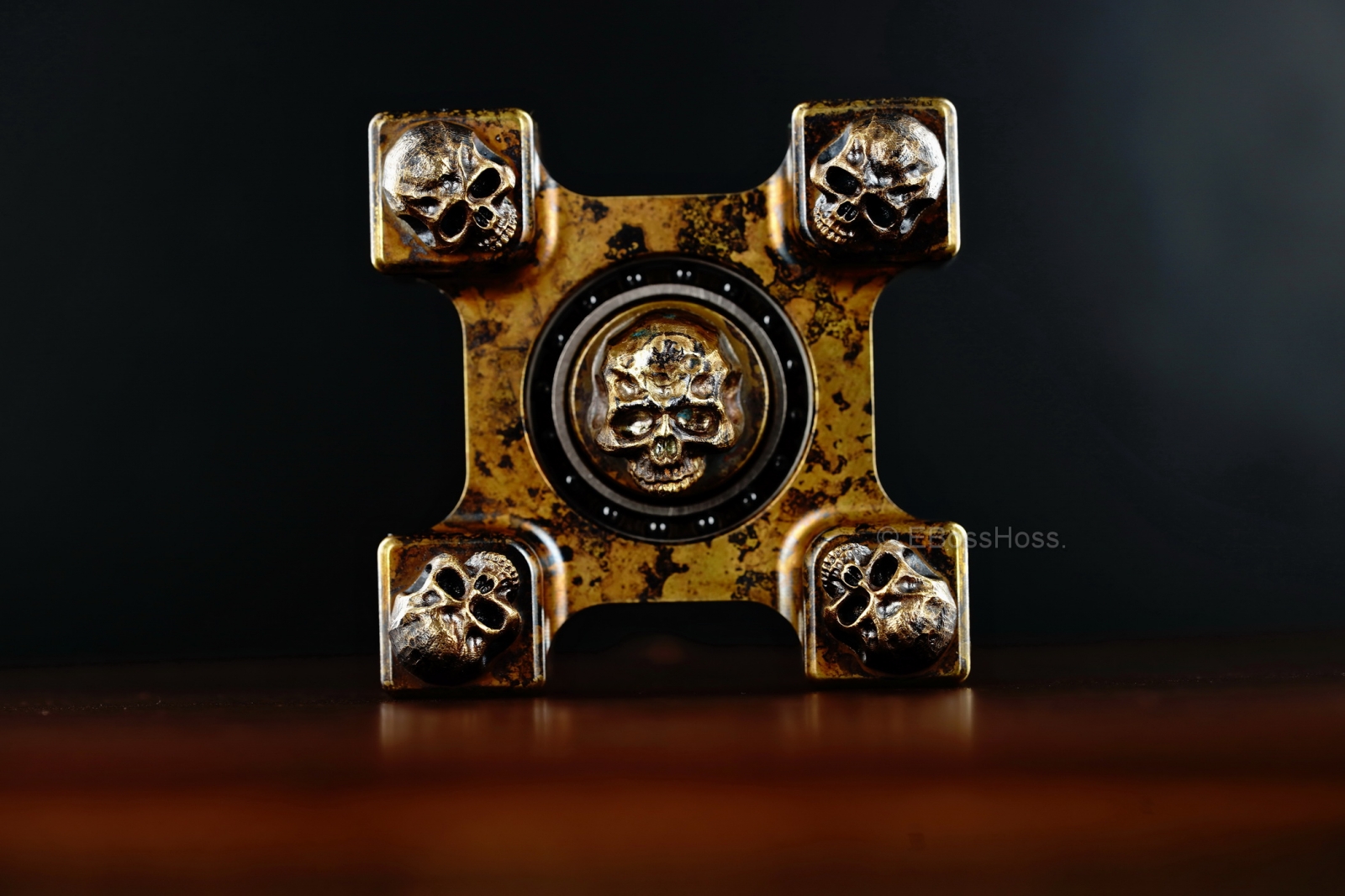 Steel Flame Executive SLEDGE XL 3-D Bronze Warrior Skulls Ring Spin