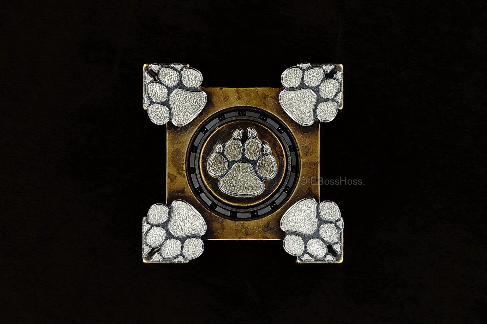 Steel Flame 3-D Hand Stippled Sterling-Silver Large Dog Paw Ring Spin KillBoX