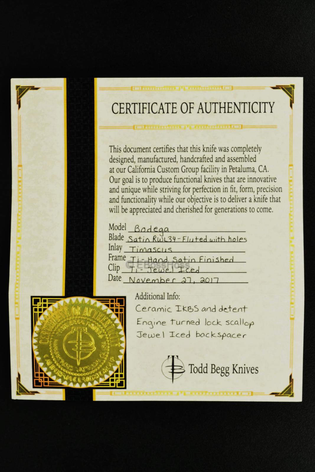 Todd Begg Knives Timascus Bodega Flipper