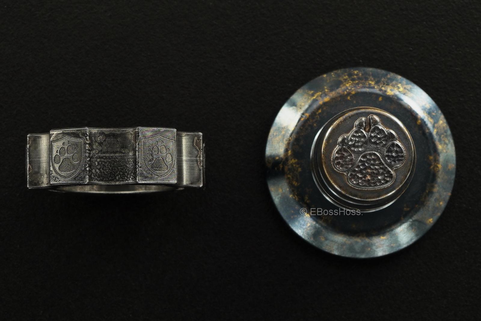 Steel Flame Cog Ring-Spin w XL 3-D Stippled Dog-Paw Slug