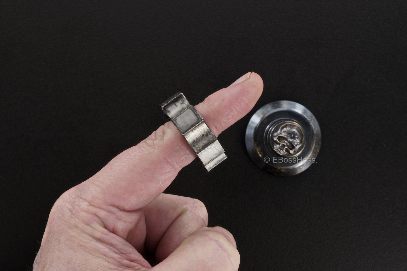 Steel Flame Cog Ring-Spin w/ an XL 3-D Hand-Stippled Silver Dog-Paw Slug