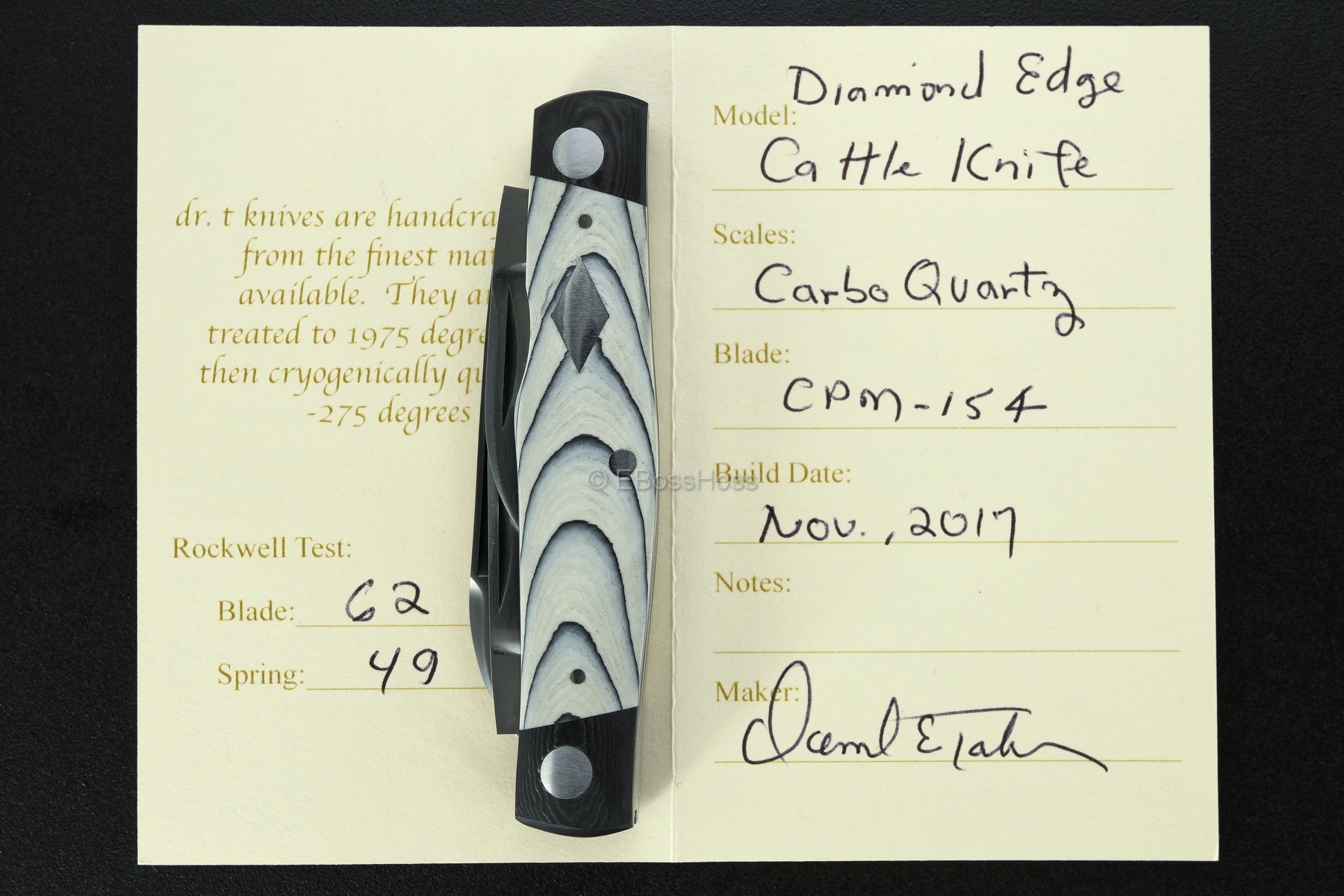 Dr T Knives / Tabor Custom Carbo-Quartz Diamond Cattle Knife Slip Joint