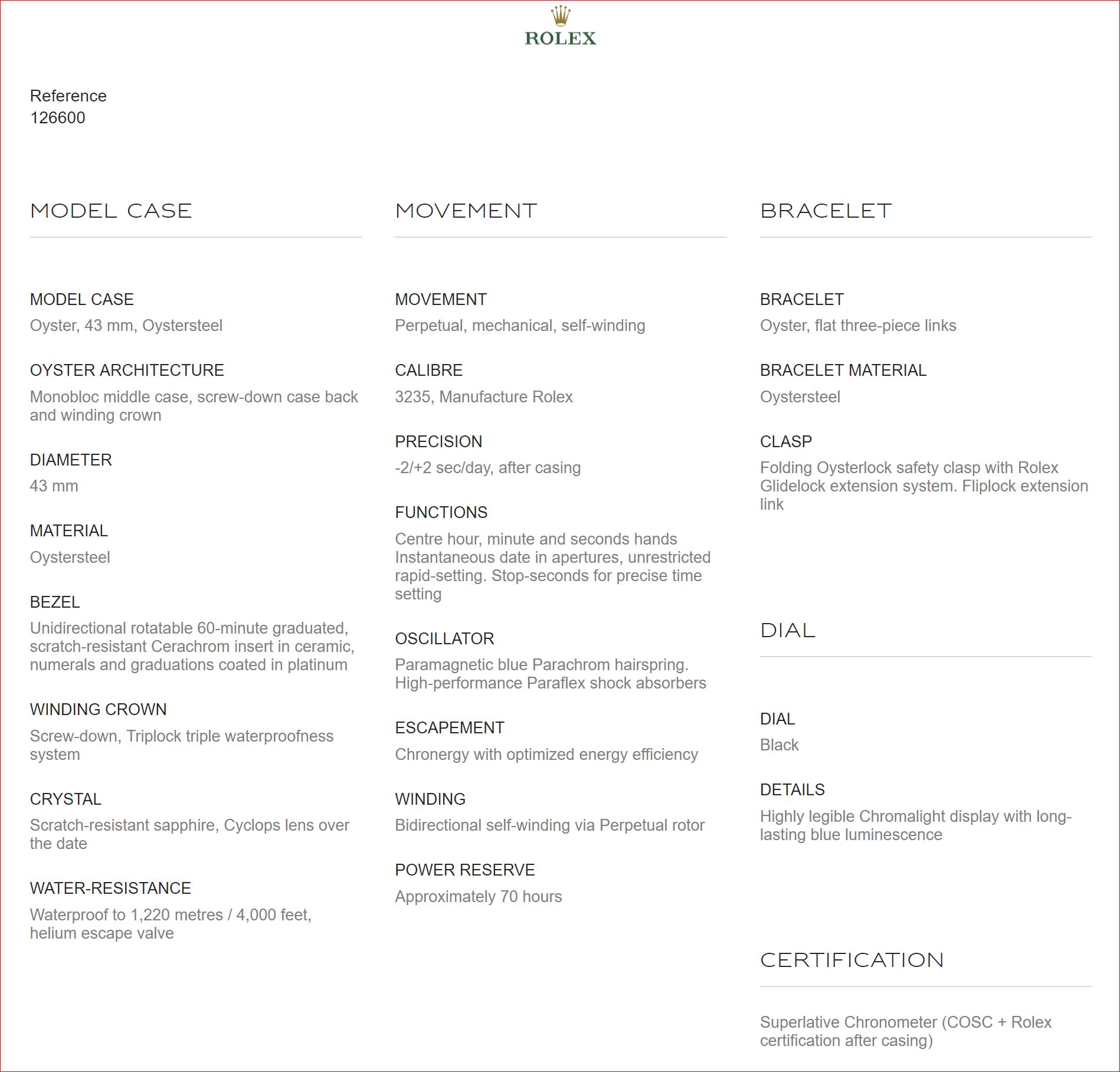 Rolex 43mm Red Reference SEA-DWELLER -126600