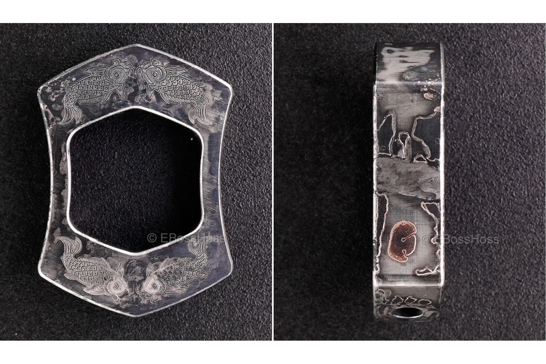 Steel Flame Thick Laser-etched Koi Ring