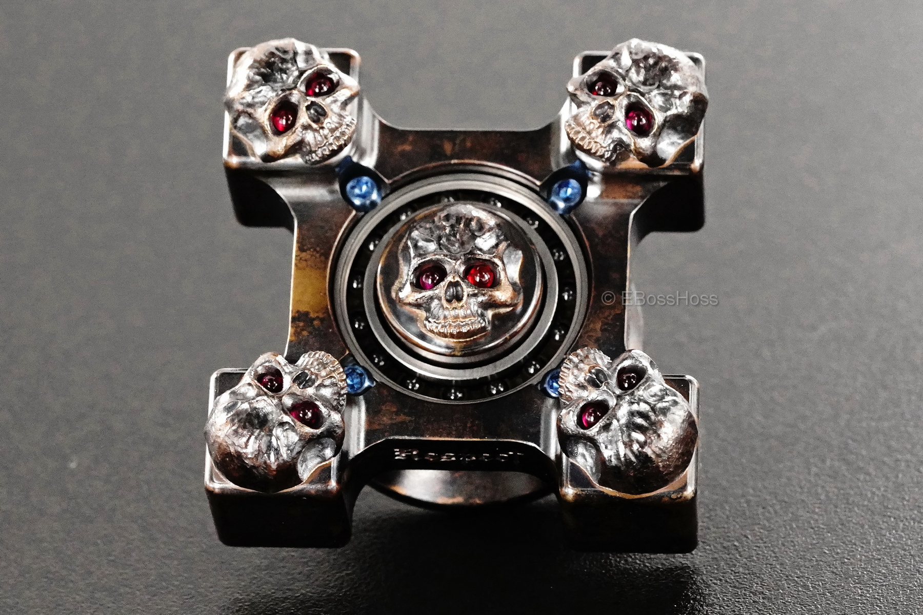 Derrick Obatake Steel Flame Custom SLEDGE XL 3-D Bronze Warrior Skulls Ring Spin