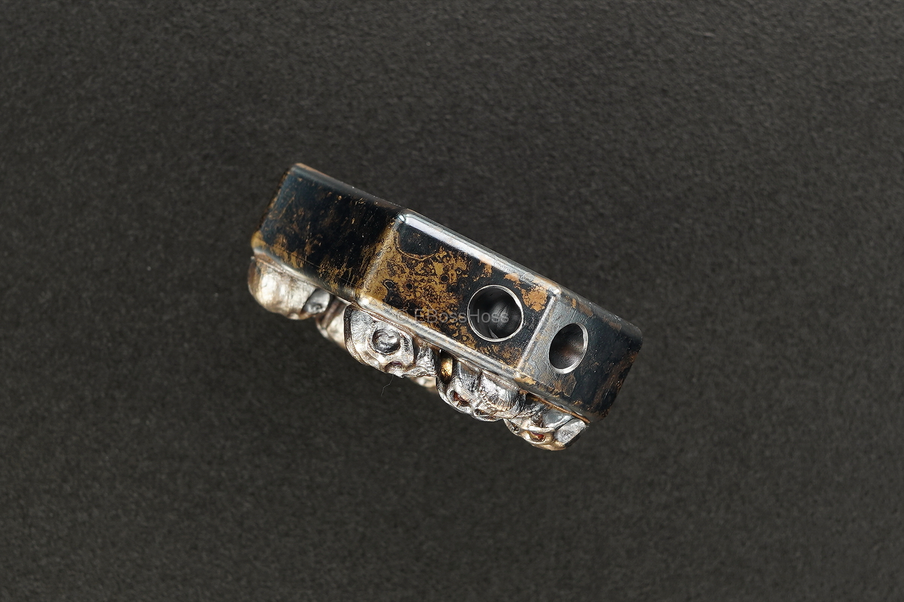 Steel Flame Custom Thick Pile of Skulls Ring