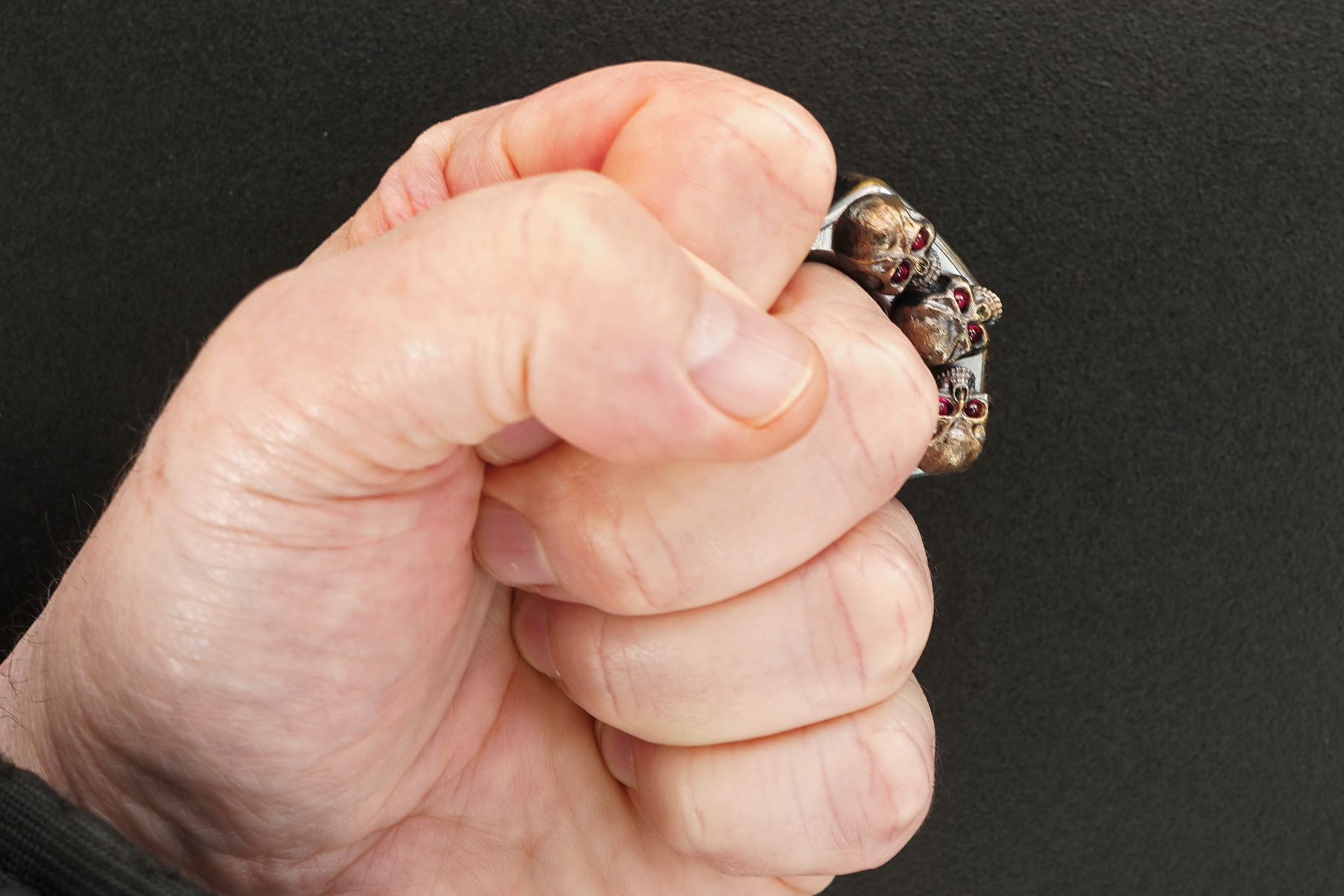 Steel Flame Custom Thick Pile of Skulls Ring