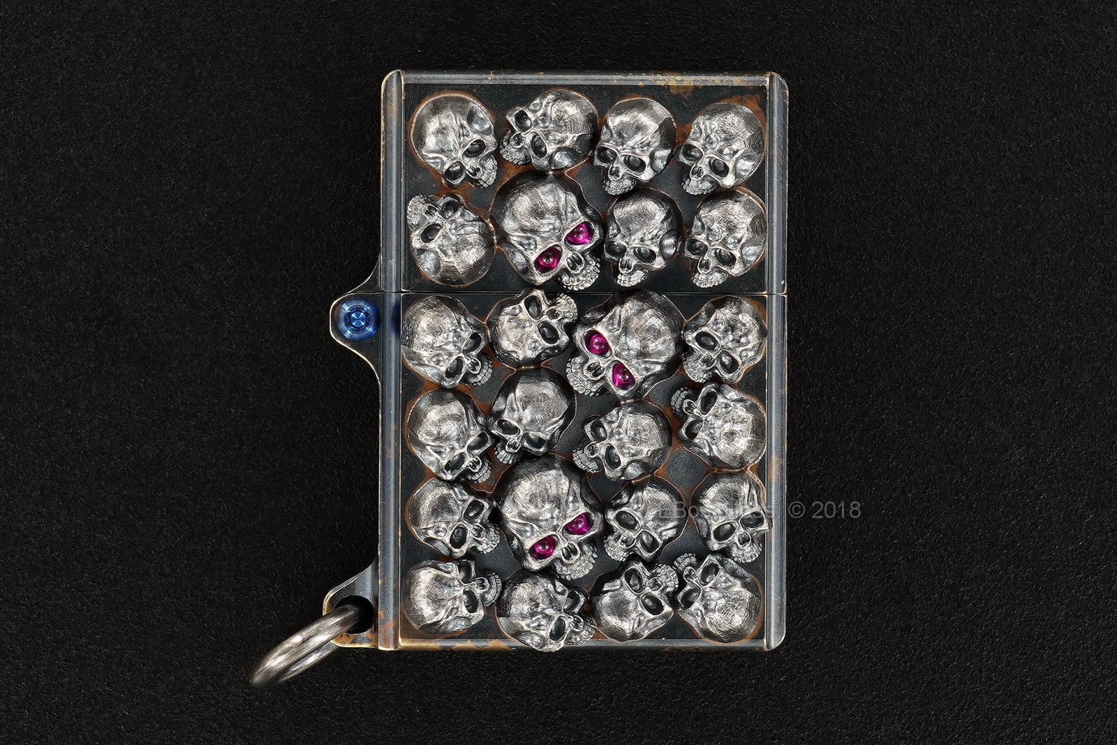 Steel Flame Custom Sledge Lighter - ONE - with Pile of Darkness Skulls in Sterling -- by Derrick Obatake