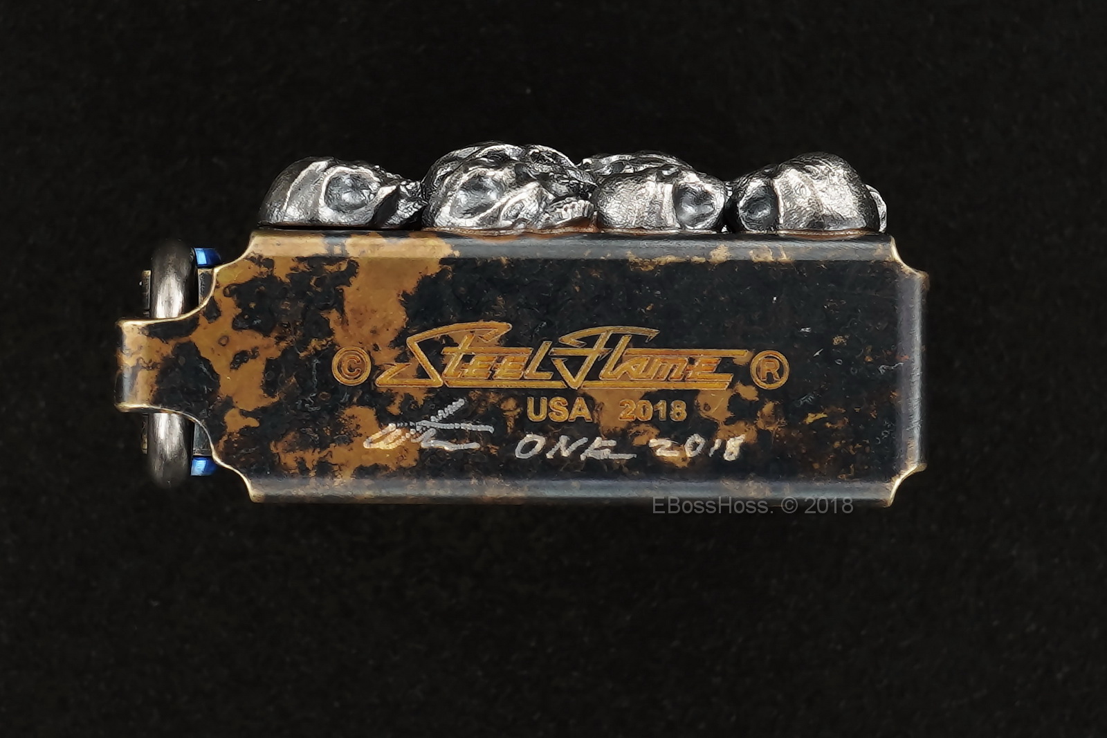 Steel Flame Custom Sledge Lighter - ONE - with Pile of Darkness Skulls in Sterling -- by Derrick Obatake