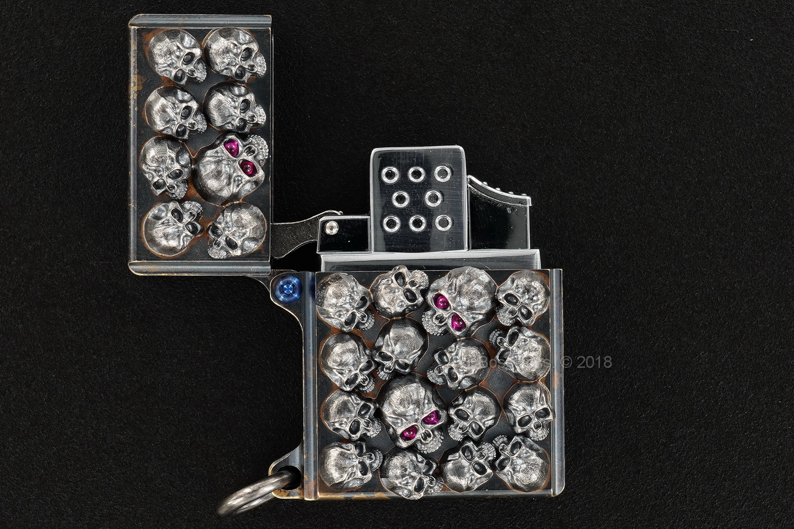 Steel Flame Custom Sledge Lighter - ONE - with Pile of Darkness Skulls in Sterling -- by Derrick Obatake