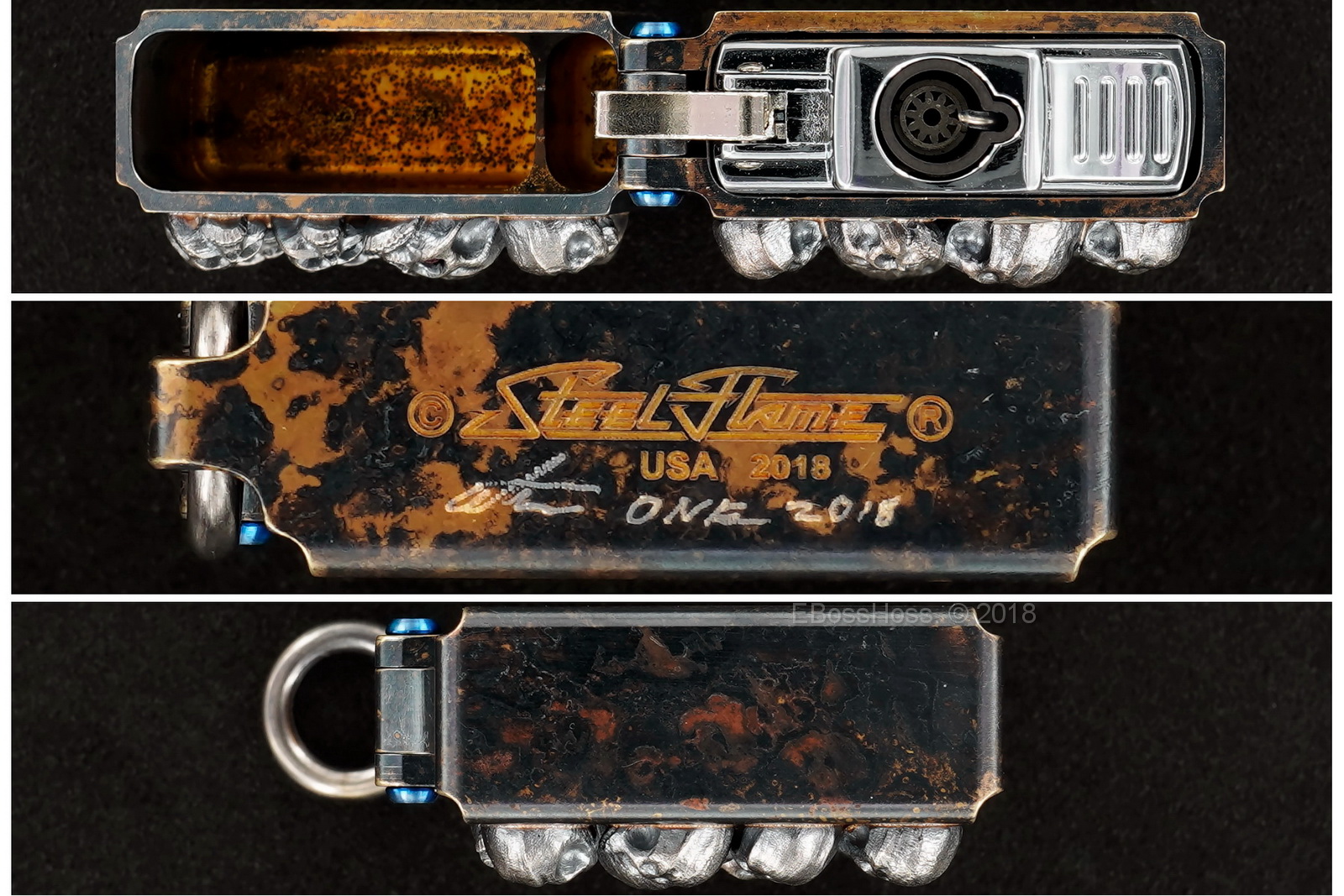 Steel Flame Custom Sledge Lighter - ONE - with Pile of Darkness Skulls in Sterling -- by Derrick Obatake