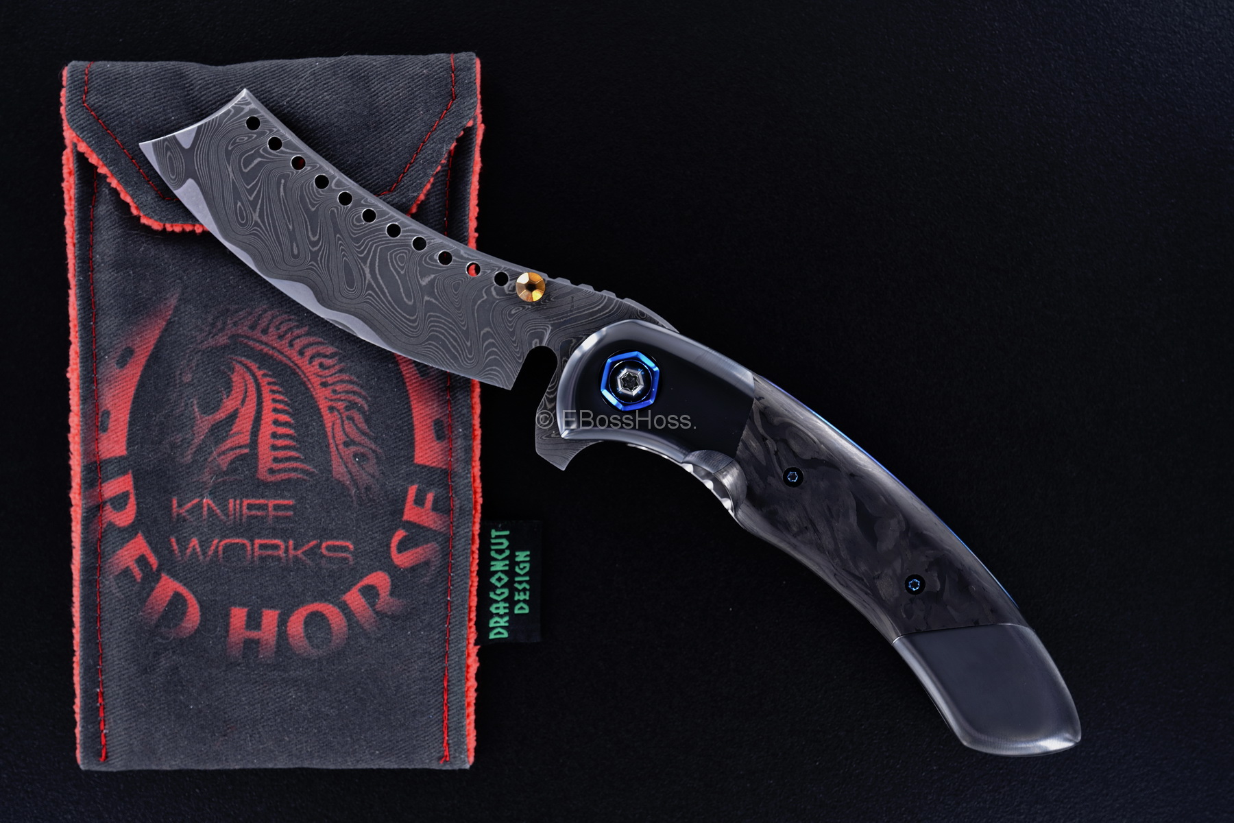 Black Horse Knives Custom Deluxe Black Death Hell Razor Flipper