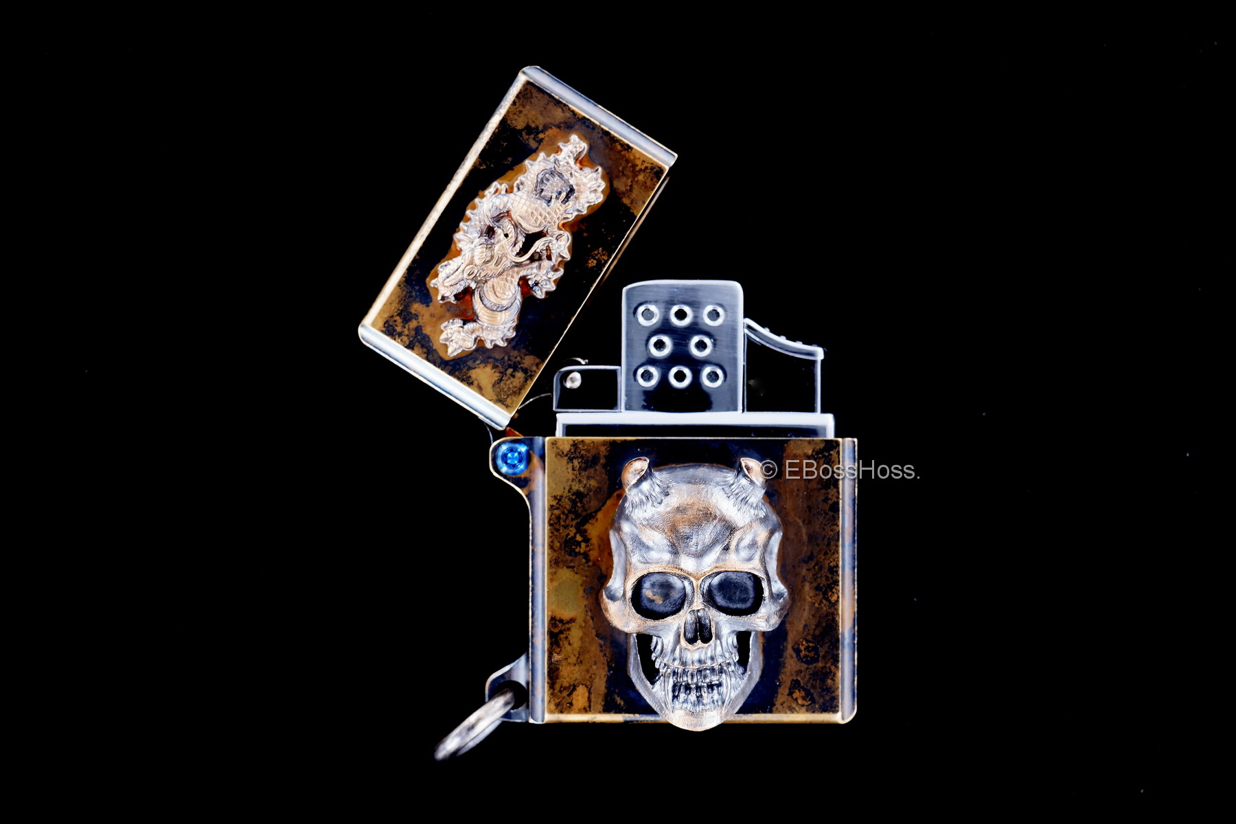 Steel Flame 3D Sledge Brass Lighter - with Hannya Skull & Chinese Dragon