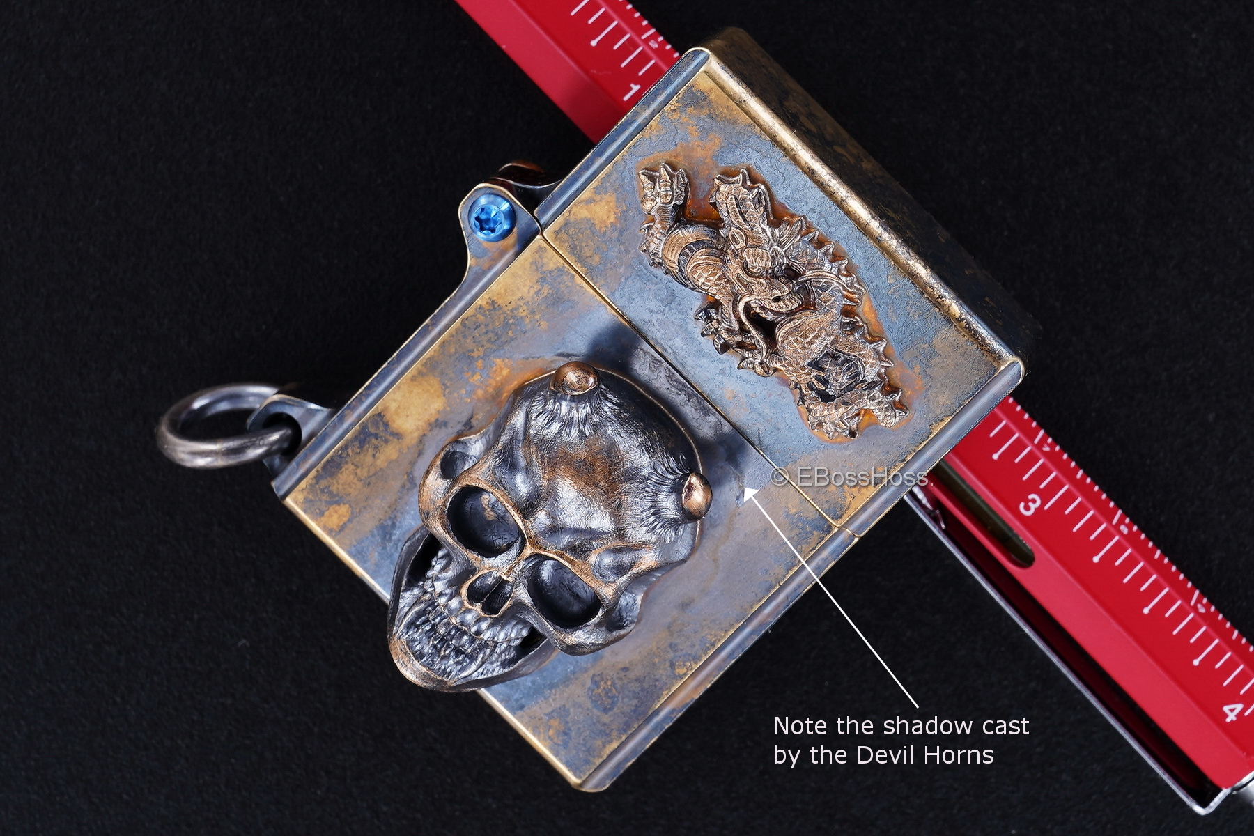 Steel Flame 3D Sledge Brass Lighter - with Hannya Skull & Chinese Dragon
