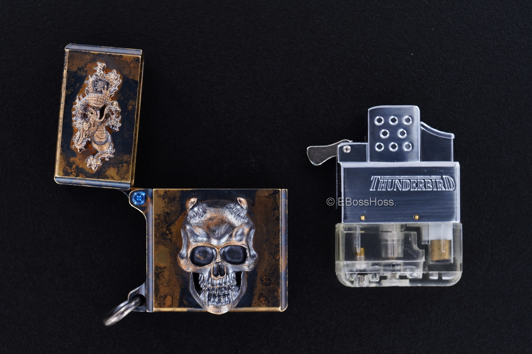 Steel Flame 3D Sledge Brass Lighter - with Hannya Skull & Chinese Dragon