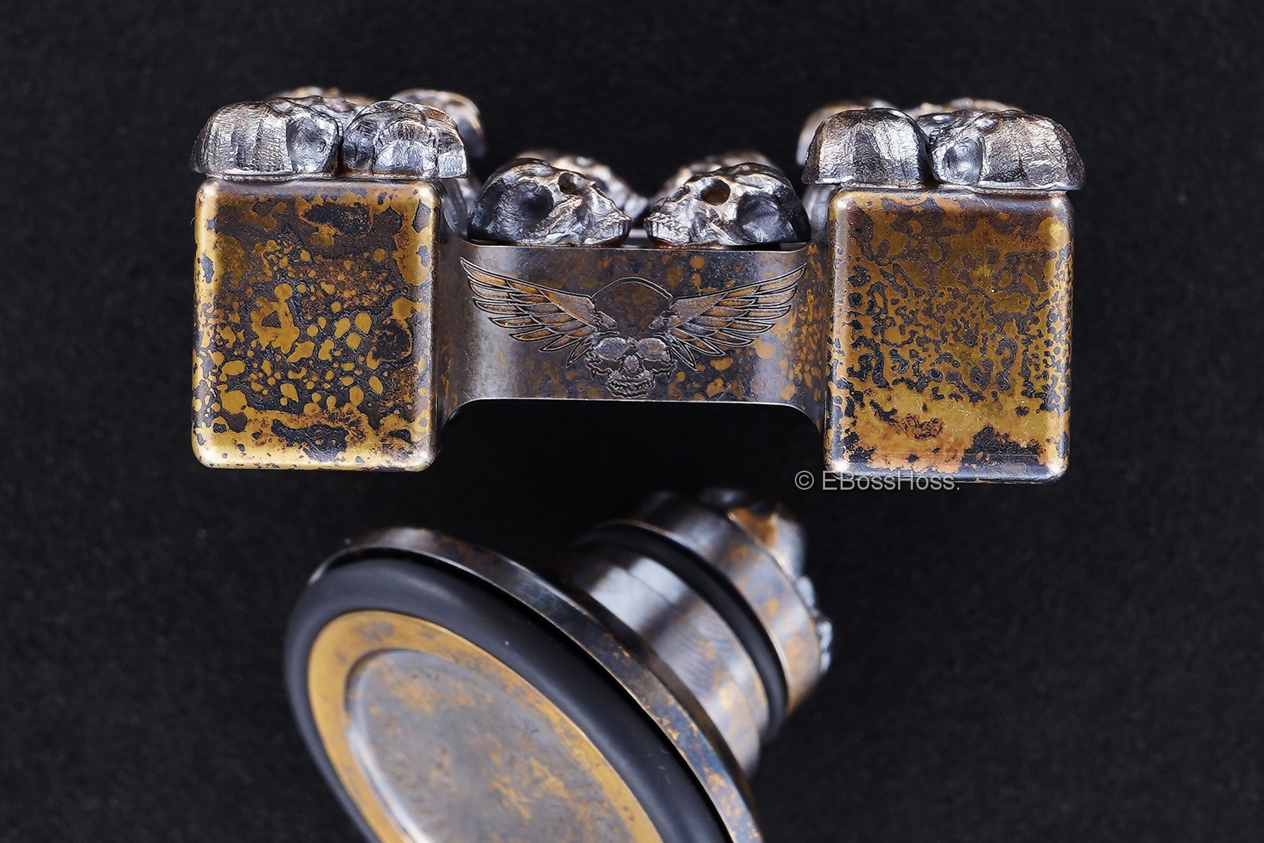 Steel Flame Executive SLEDGE XL 3-D Bronze Pile of Warrior Skulls Ring Spin