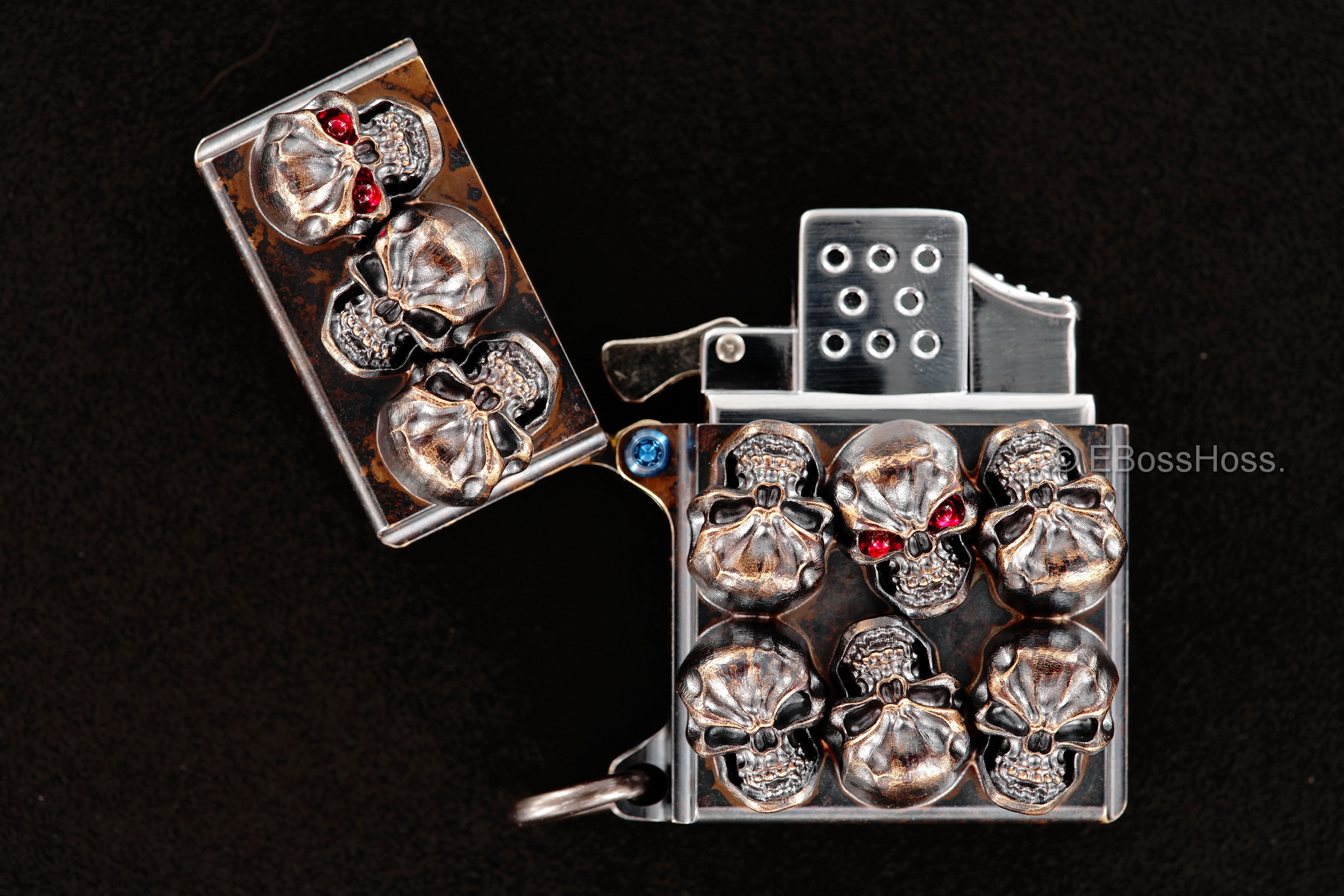 Steel Flame Custom Sledge Lighter - ONE - with Vigilant Hardness Skulls -- by Derrick Obatake