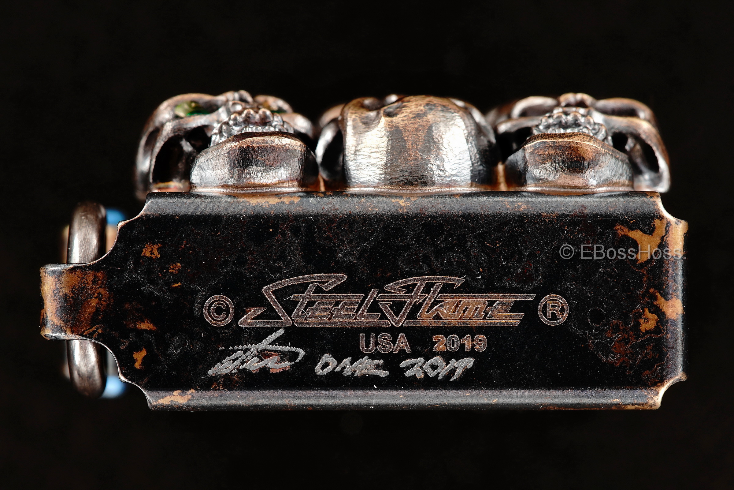 Steel Flame Custom Sledge Lighter - ONE - with Vigilant Hardness Skulls -- by Derrick Obatake