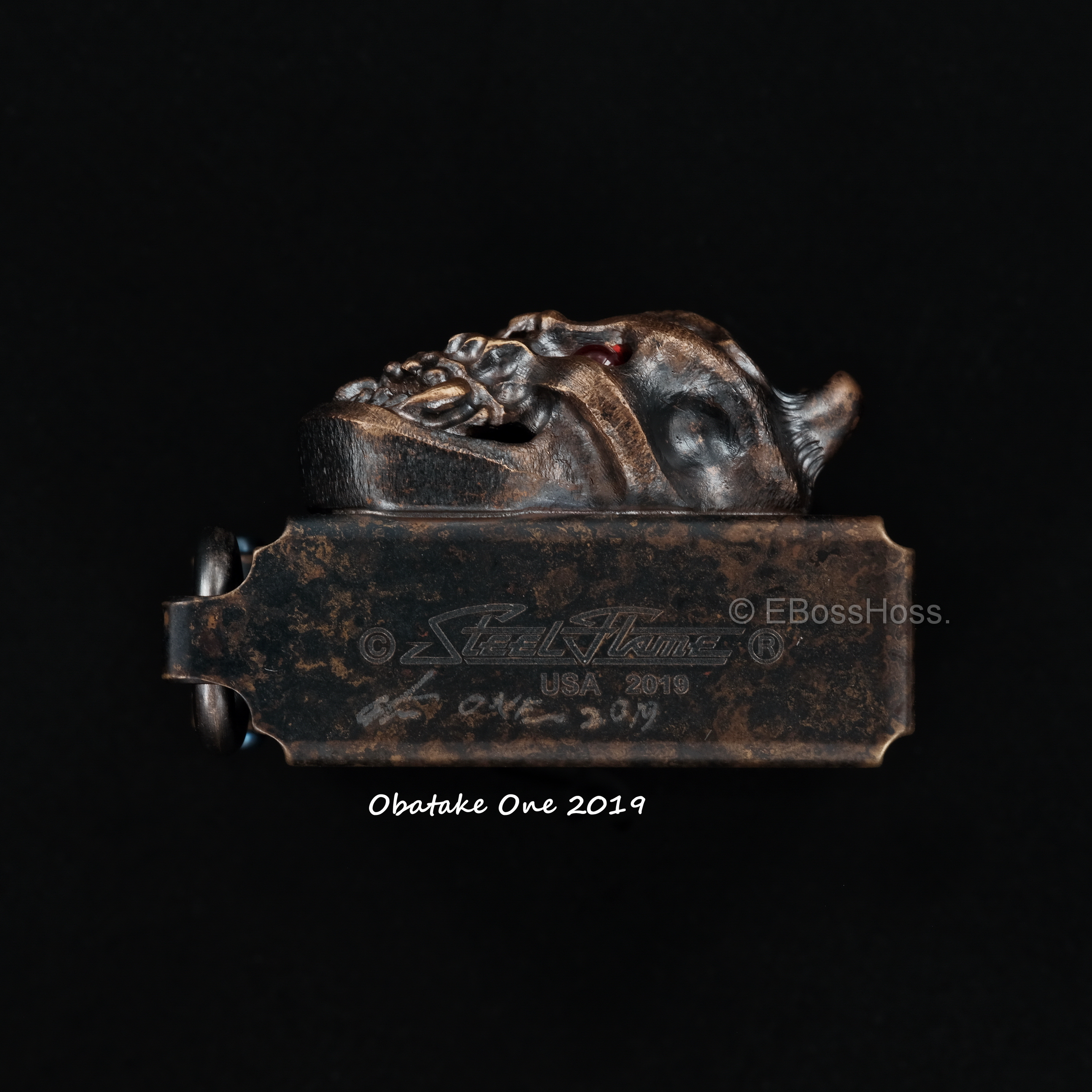 Steel Flame Custom Sledge Lighter - ONE - with XL Haynna Vigilant Skulls -- by Derrick Obatake