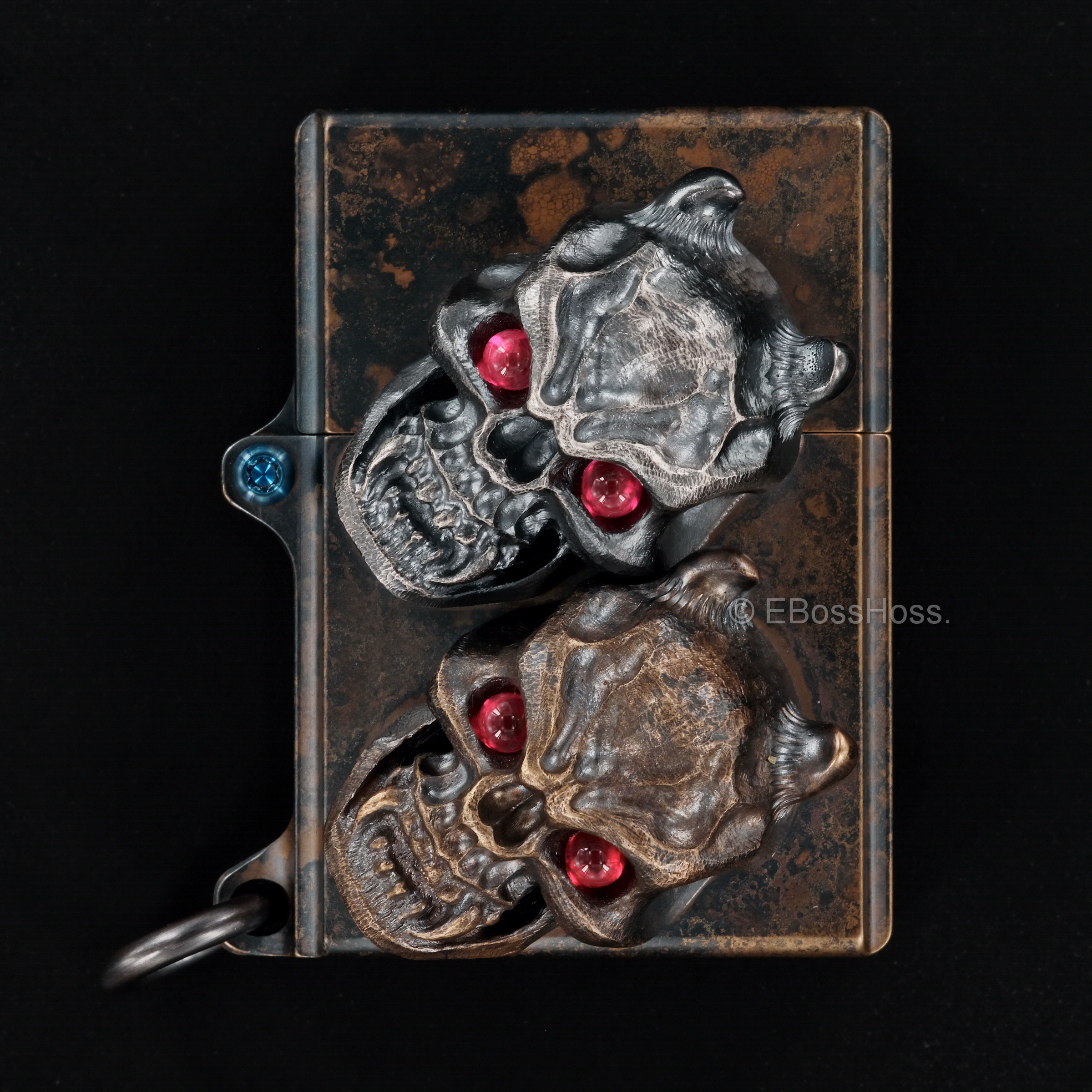 Steel Flame -ONE- Custom Sledge Lighter - with XL Haynna Vigilant Skulls -- by Derrick Obatake